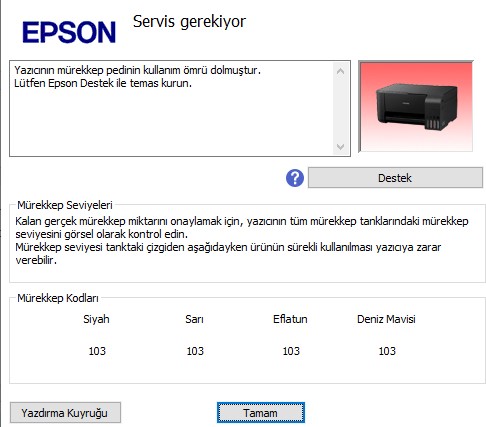 Epson L Serisi Yazıcı Hata Kodları ve Çözümleri 
